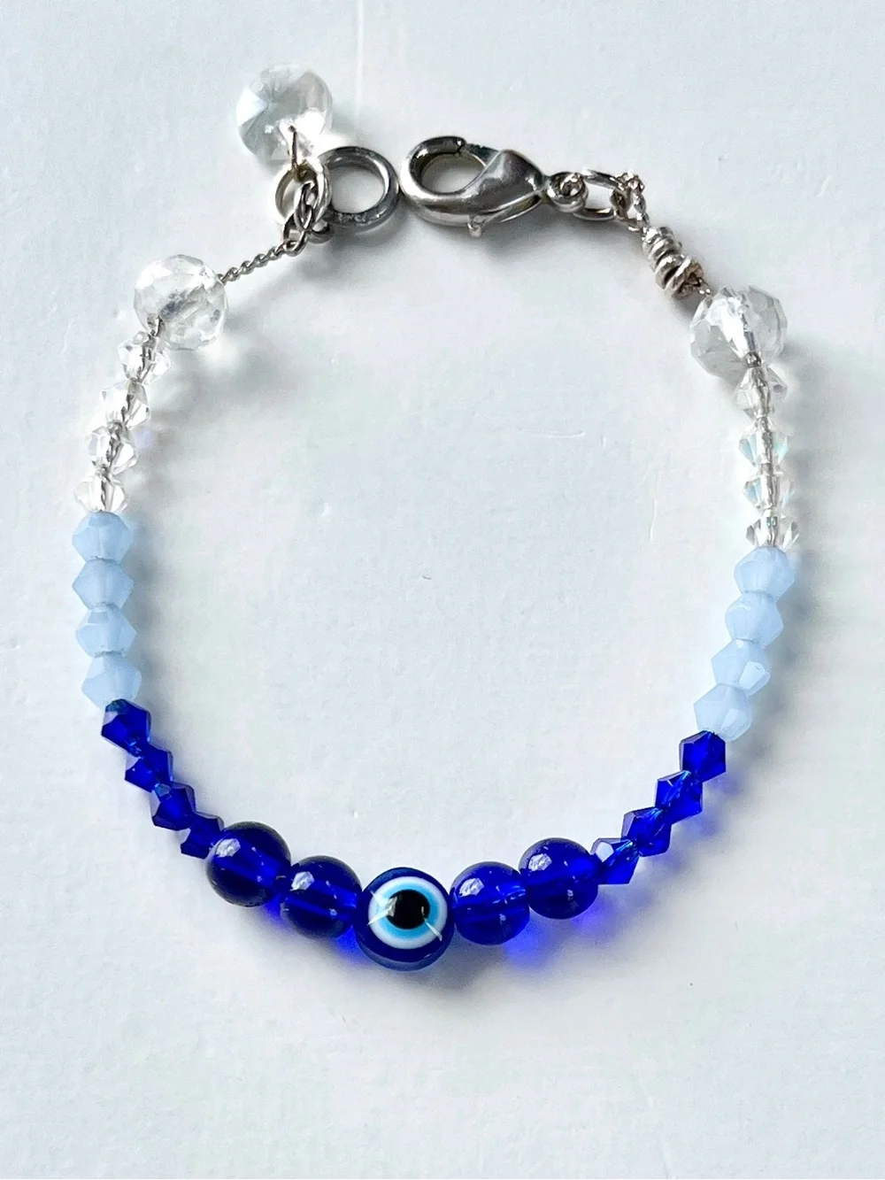 🧿 Blue “Evil Eye” Bracelet - Glass Beads, Swarovski Crystals & Silver-Tone Metal